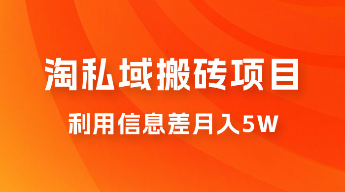 淘私域搬砖项目，利用信息差月入 5W，每天无脑操作 1 小时，后期躺赚