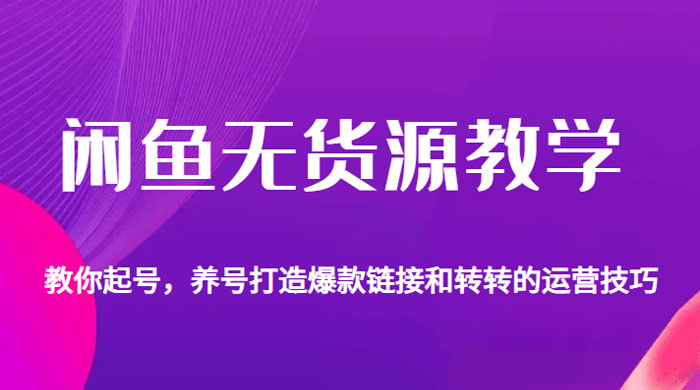 闲鱼无货源电商教学：教你起号，养号打造爆款链接以及转转的运营技巧