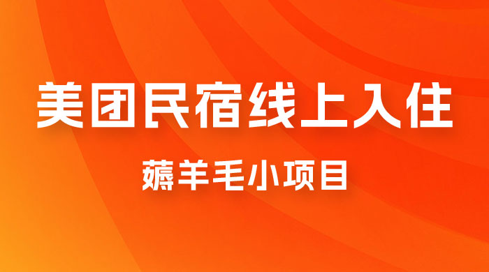 美团民宿线上入住，最新薅羊毛小项目，可以单号日入 50+